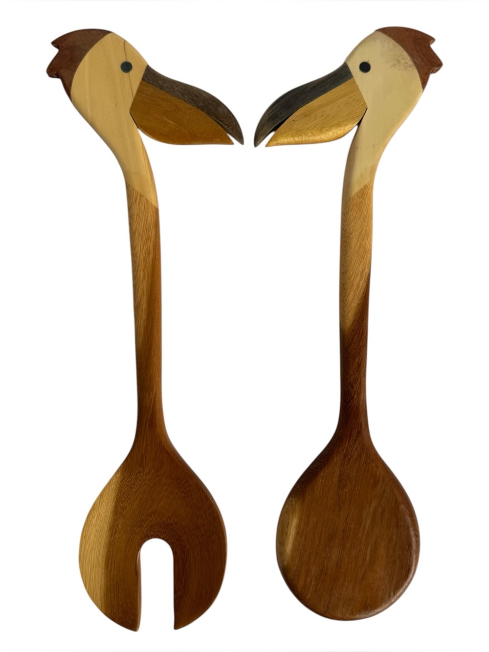 Wooden Pelican Salad Spoon Set of 2 Quirky Bird Kitchen Decor Animal Farmhouse